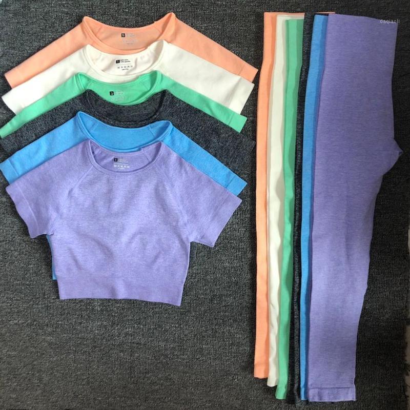 

Women Yoga Fitness Set 2 pcs/Set Seamless Breathable Yoga Pants Leggings + Shirts Tops Women Gym Set Sports Tracksuits1, Pantsgray