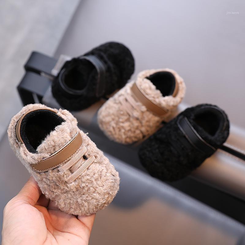 

Children's winter plush cotton shoes girl baby 2020 new Korean casual thickened warm boys' Flat toddler shoes -1-2 years old1, Black