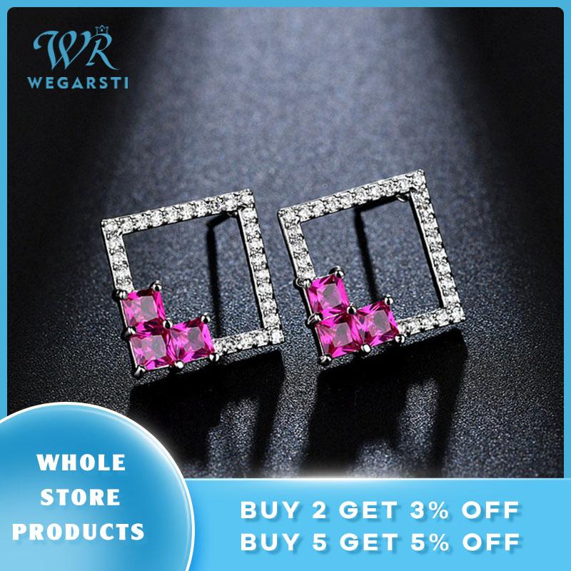 

WEGARSTI 925 Sterling Silver Square With Heart Earrings Ear Stud Earrings For Women Minimalist Simple Fine Elegant Weddings