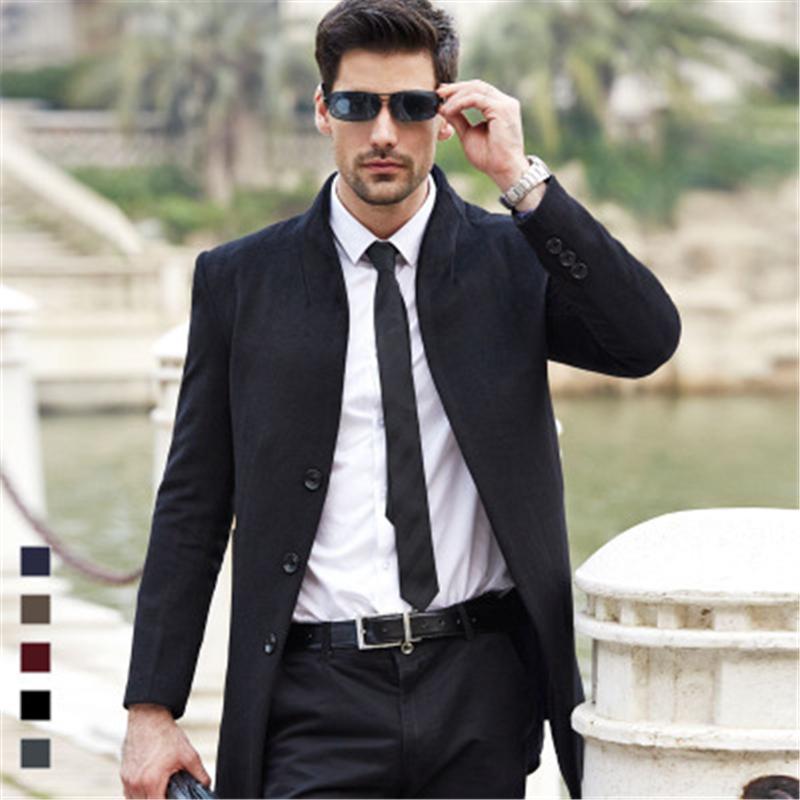 

Mens 50% Wool Tweed Long Coat Slim Fit Solid Color Overcoat Men Korean Style Fashion Male Jackets 2020 Fall Winter Outwear, Black