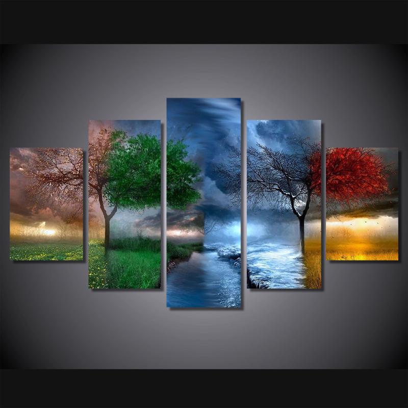 

Art Modular Poster Wall Frame HD Printed Canvas 5 Panel Four Seasons Trees Landscape Living Room Pictures Home Decor Painting