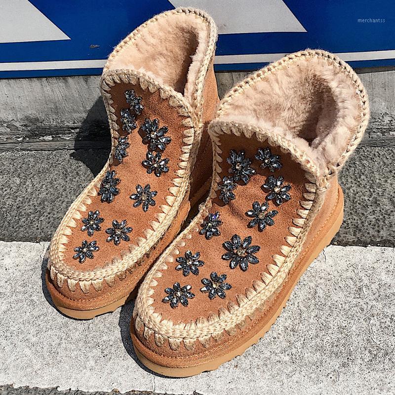 

2021 Fashion Women Winter Ankle Boots Sweet Style Flat Girl Snow Boots Ladies Luxury Fur Shoes Femmes Bottes Chaussure Femme1, Jacinth