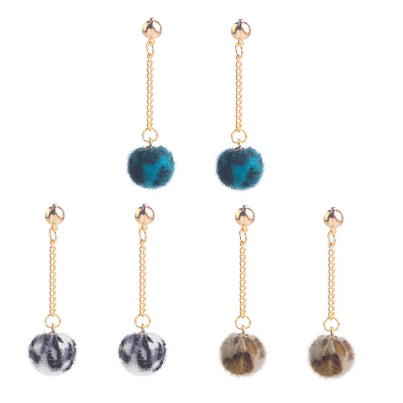 

Leopard print Fur Ball Earrings for Women pom ball Earings For Women Girl long Earing black and white leopard spot earing