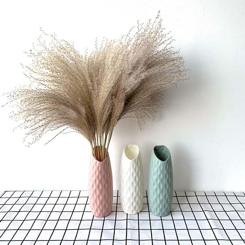 

20pcs small pampas grass dried natural phragmites flowers bouquets Contains colored plastic vase Home decor wedding decor1