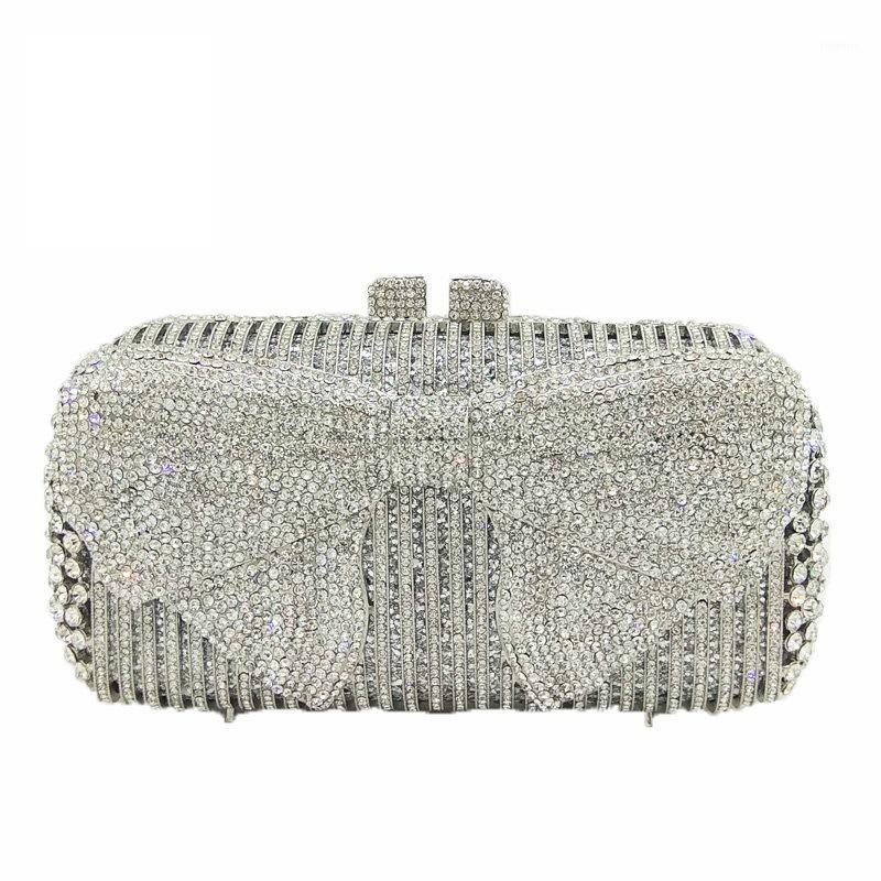 

Double Flower Ladies Crystal Box Clutch Bow Evening Bags Wedding Cocktail Party Women Diamond Minaudere Clutch Handbag1