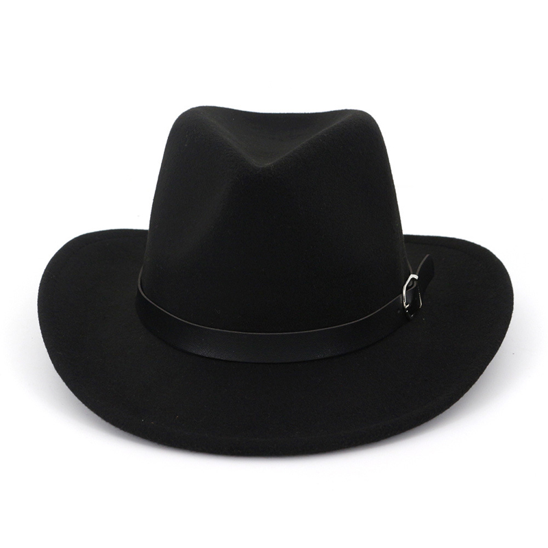 

European US Fashion Cheap Men Women Wool Felt Fedora Beach Shading Unisex Cowboy Hats Belt Buckle Decor Jazz Party Cap, Blue;gray