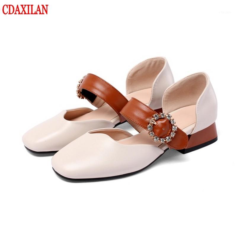 

CDAXILAN new ARRIVALS women's sandals soft PU leather fabric square heels buckle strap Mid-heels sandals in spring summer1, Beige