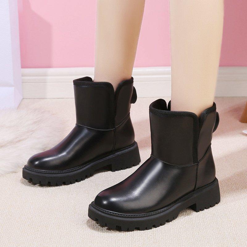 

Rimocy PU Leather Waterproof Snow Boots Women Winter 2021 Non-slip Platform Ankle Boots for Woman Warm Plush Cotton Padded Shoes, Khaki