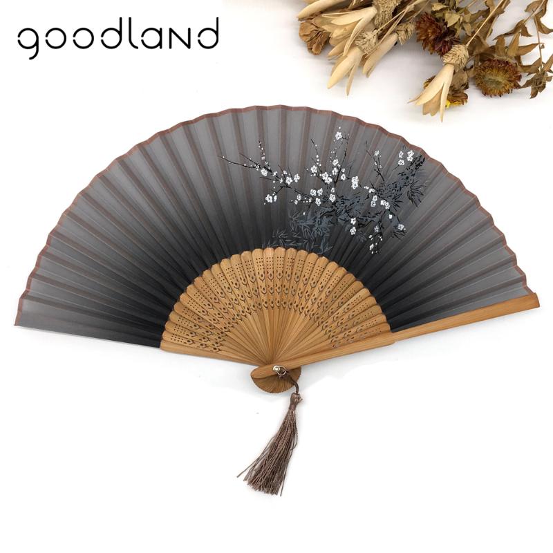 

Free Shipping 1pcs Vintage Chinese Spun Silk Flower Printing Hand Fan Folding Hollow Carved Hand Fan Event & Party Supplies