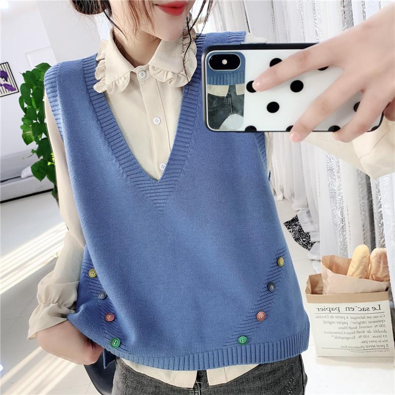 

Wool Vest Cute Sweater Sleeveless Waistcoat Women Gilet Sherpa Colete Feminino, Black