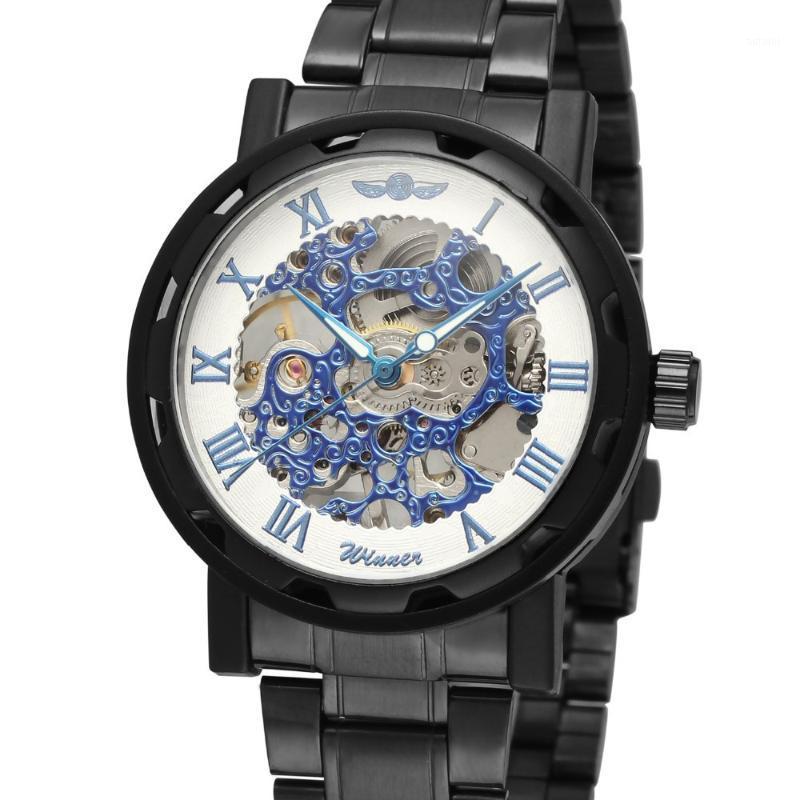 

Fashion Winner Gold Black Roman Number Army Sports Mens watch Automatic Mechanical Watch Wristwatch Reloj Hombre Stainless Steel1, Silver black