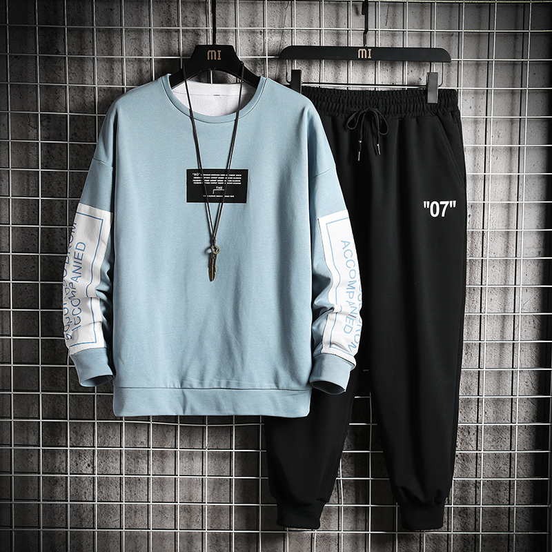 

Men's Sportswear Tracksuit Men Hip Hop Streetwear Sweatshirts Sweatpants Blue Hoodie Joggers Pants Sets Sport suits kg-8, Black tracksuit men