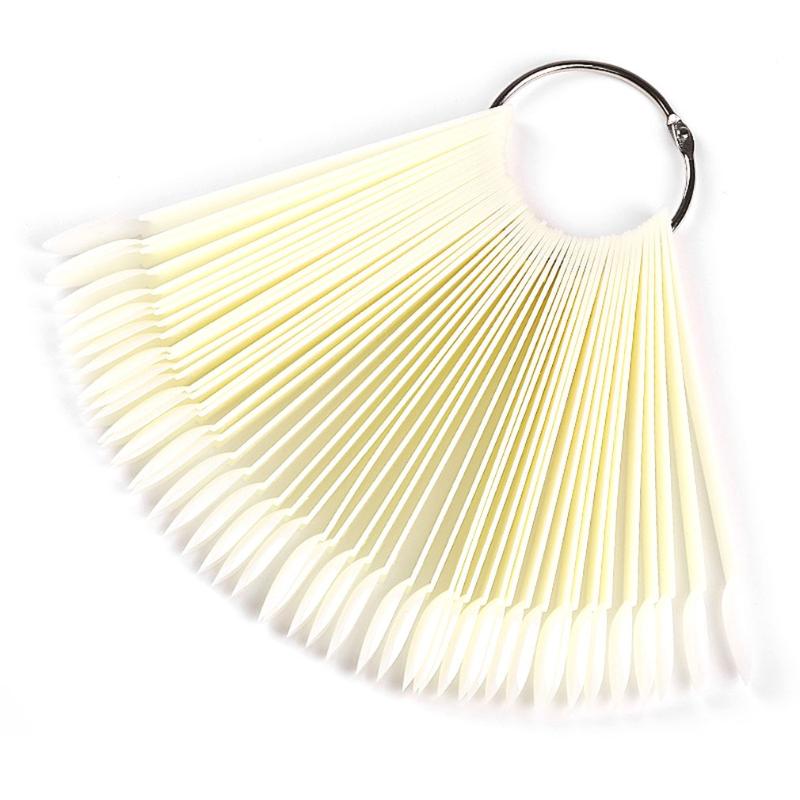 

50Pcs Nail Tips Sticks Stiletto Clear Fan-shaped Nail Art False Tips Color Card Art Practice for Polish Display, Red;gold