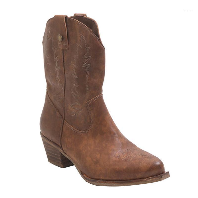

Classic 2020 Embroidered Western Cowboy Boots for Women Leather Cowgirl Boots Low Heels Shoes Knee High Woman1, Black