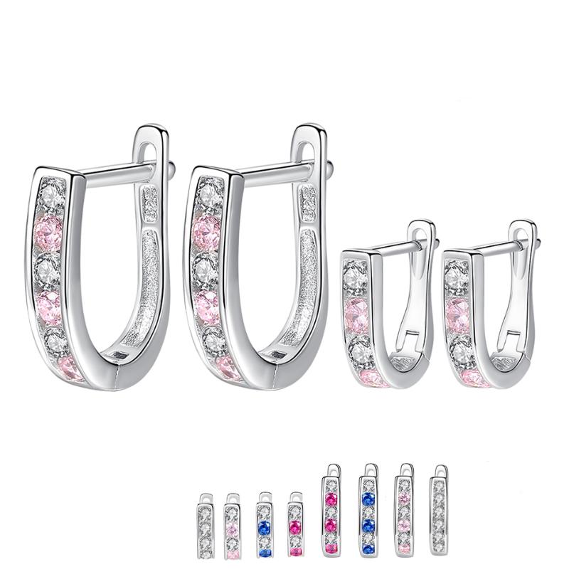 

BELAWANG 2020 Fashion Jewelry Pink Clear Crystal Hoop Earrings 925 Sterling Silver Earrings For Girls Baby Family Party Gift