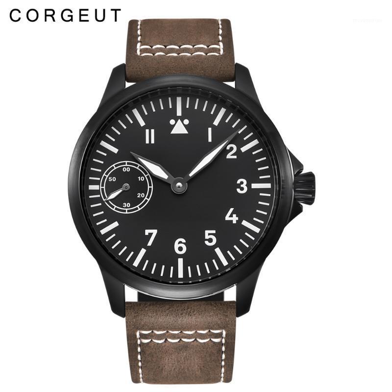 

45mm Corgeut Hand Winding Mechanical Watch Black PVD 17 Jewels Seagull 6497 Mechanical Watches luminous Men wristwatches1, Steel case
