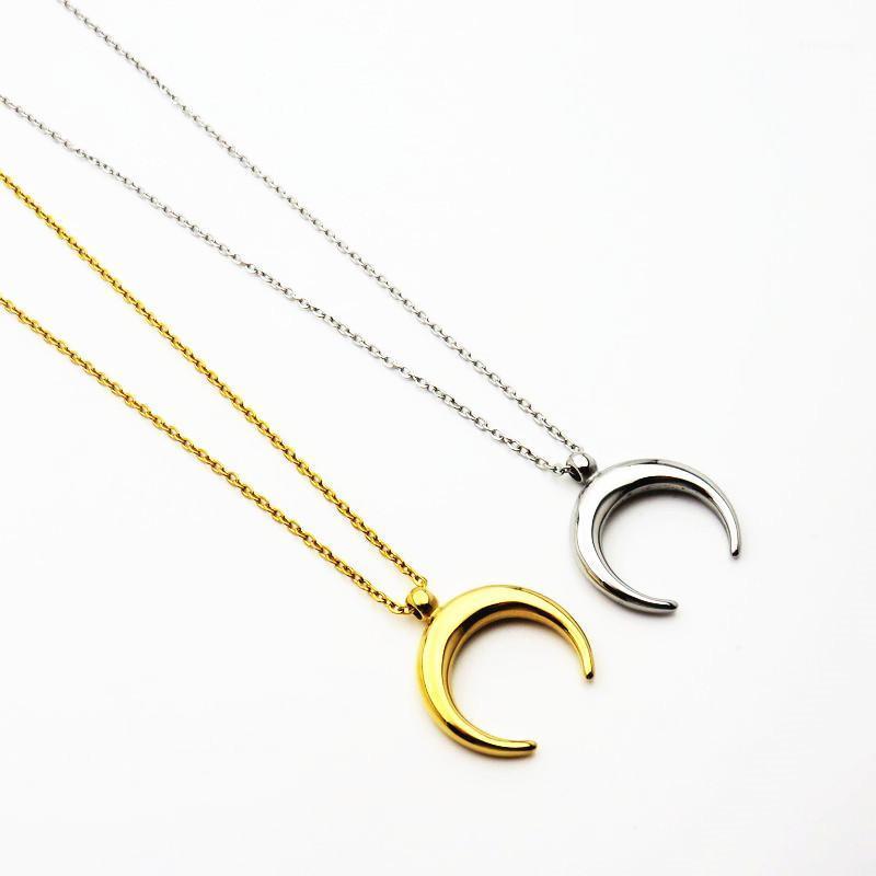 

Chains Silver Tone Stainless Steel Half Moon Necklace Gold-color Crescent Choker OX Horn Pendant Necklace1