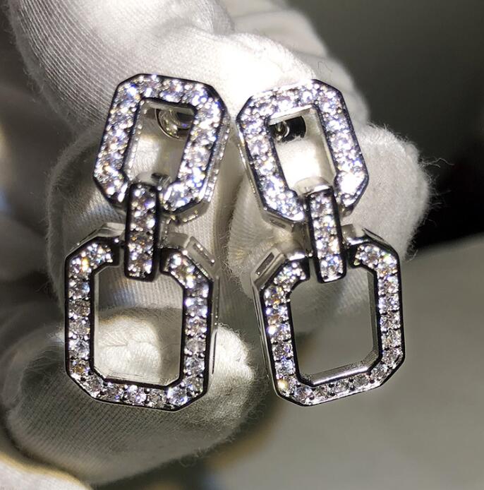 

Designer Shining Long Earrings Geometric Rectangle Simple Dangle Earrings with CZ Diamond Stone for Women Jewelry