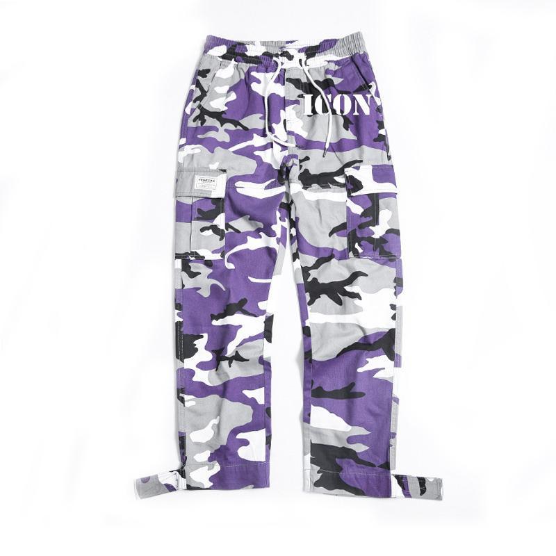 

Fashion Loose Capris Pant Streetwear Casual Baggy Hip Hop Multi-Pocket Camouflage Overalls Men Cargo Pants, Purple