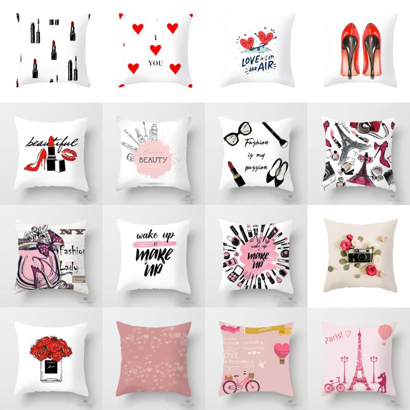 

Romantic Fashion Lady Rose Gold Pink Cushion Cover Girls Perfume Cosmetics Eiffel White Pillowcase Decorative Pillows Cover, Tpr242-25