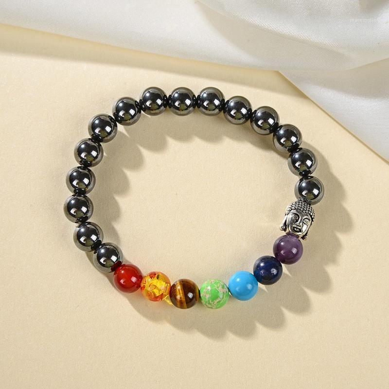 

Classic Chakra Energy Bracelet 8mm Hematite Natural Stone Beads Bracelets for Women Men Rope Yoga Prayer Lucky Gifts 18cm B4131