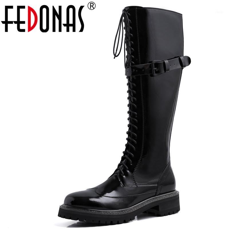 

FEDONAS Side Zipper Women Genuine Leather Knee High Boots Fashion Party Night Club Shoes Woman Winter Warm Long Buckle Boots1, Heiseniupi