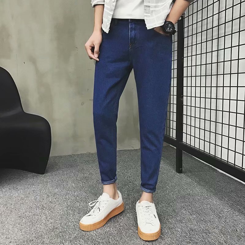 

2021 New Blue Cotton Brim for Men Youth Length Denim the Fashionable Pants of Fine-tuned Pencil Pantalones Hombre Yt50205 I5DF, Dark blue.