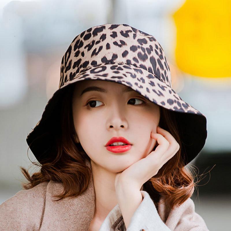 

Q Sun Hat For Women Fashion Popular Leopard Print Double Sided Wide Brim Reversible Fisherman Sunshade Caps Seaside Vacation Cap, White