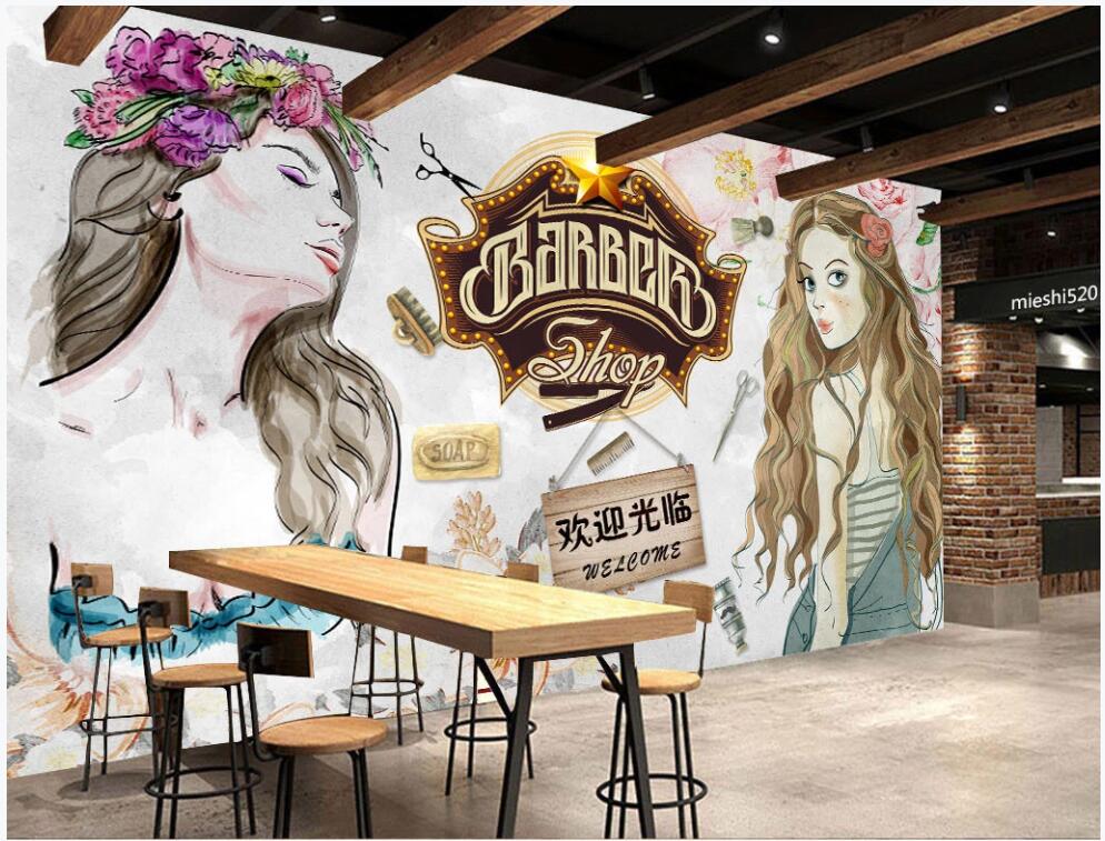 

3d wallpaper custom photo Modern fashion hand-painted beauty barbershop in the living room home decor 3d wall murals wallpaper for walls 3 d, Non-woven wallpaper