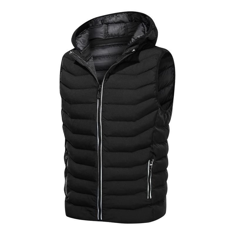 

2020 New Hat Detachable Men's Vest Casual Solid Color Lapel Simple Mens Jackets and Coats Winter Warm Thick Men Vests, Black
