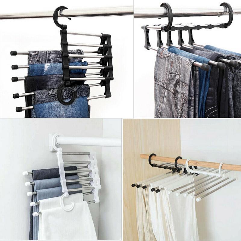

2019 Newest Fashion 5 in 1 Pant rack shelves Stainless Steel Clothes Hangers Multi-functional Wardrobe Hot Sale Magic Hanger1