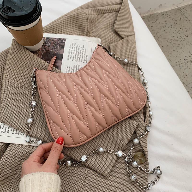 

LIKETHIS Fashion Beading Chain Bags for Women 2021 Spring Lady Crossbody Bag Soft Pu Leather Diamond Lattice Shoulder Handbag, Black bag