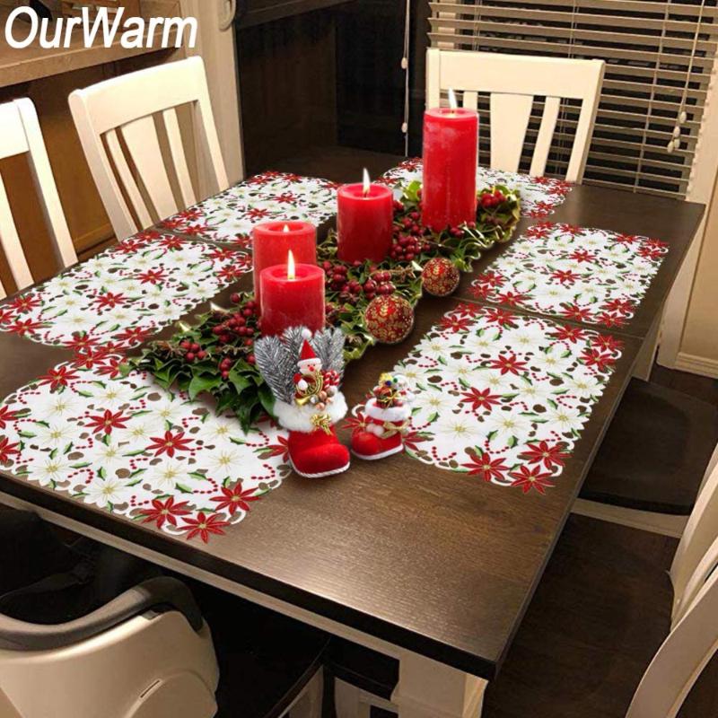 

OurWarm 4Pcs Christmas Table Napkin Dinner Cover Placemat On The Table TableCloth Christmas Decoration For Home New Year 2020
