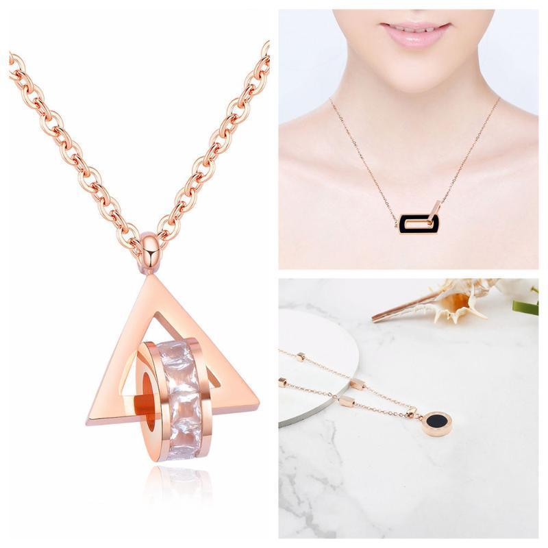 

crystal pendant titanium steel necklace female New simple fashion rose gold triangular chain necklace1