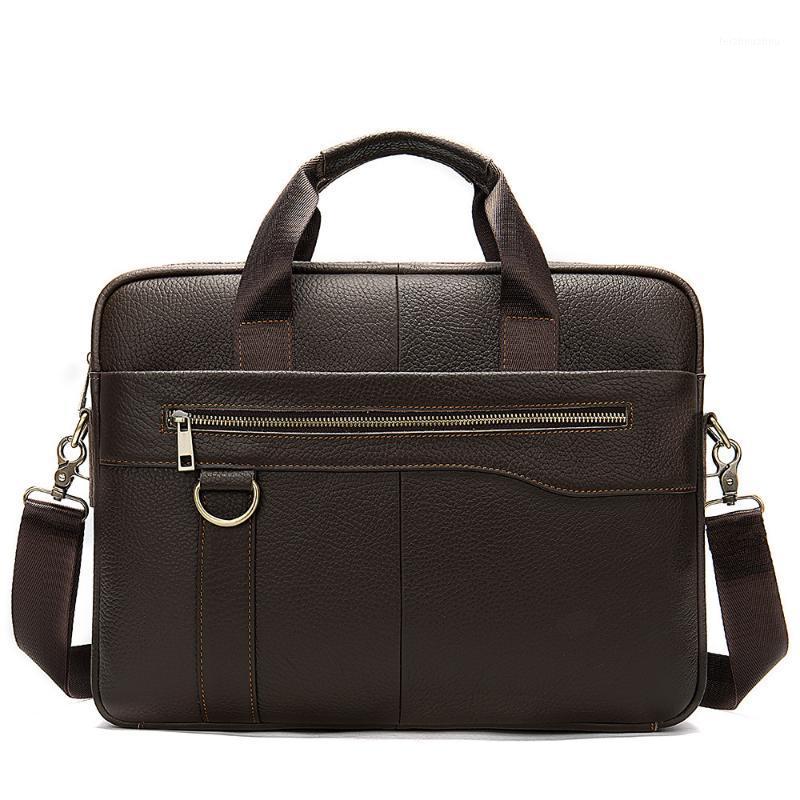 

Man Leisure Briefcase Soft genuine Leather messenger computer office bags for men 14 Inch Cross Section handbags hands1, Coffee