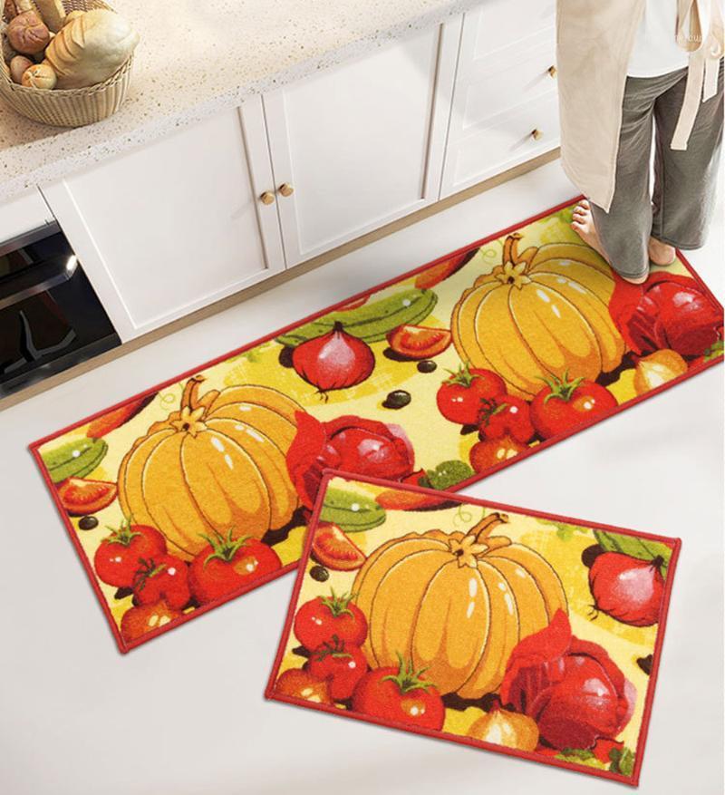 

Kitchen Rugs Set 2 Pieces Non-Slip Washable Kitchen Mat Rug Pumpkin Rubber Backing Indoor Outdoor Doormat Runner Rug Set1