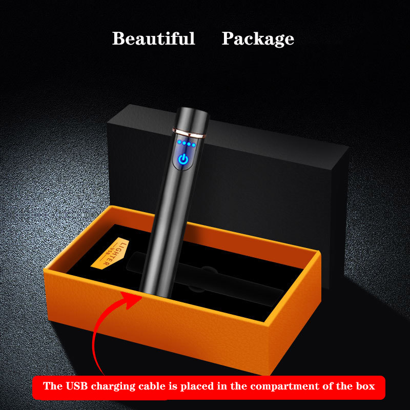 

USB Rechargeable Electric Lighters Cylindrical Power Display Touch Sensing Mini Portable Windproof Lighter Smoking