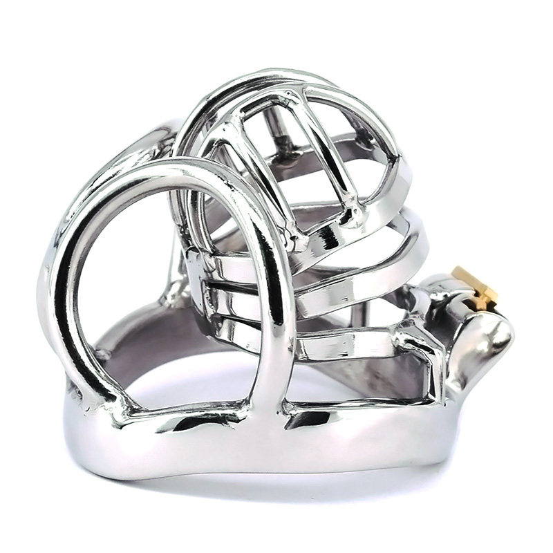 

Male Cock Cage Stainless Steel Arc Penisring with Anti-off Ring Scrotum Restraints Gear Chastity Devices Metal Balls Locking