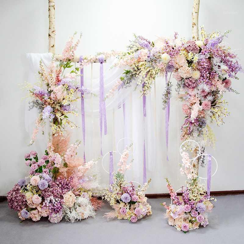 

New fresh pink purple flower arch wedding decoration flower stage happiness door soft decoration wedding props1, Flower row