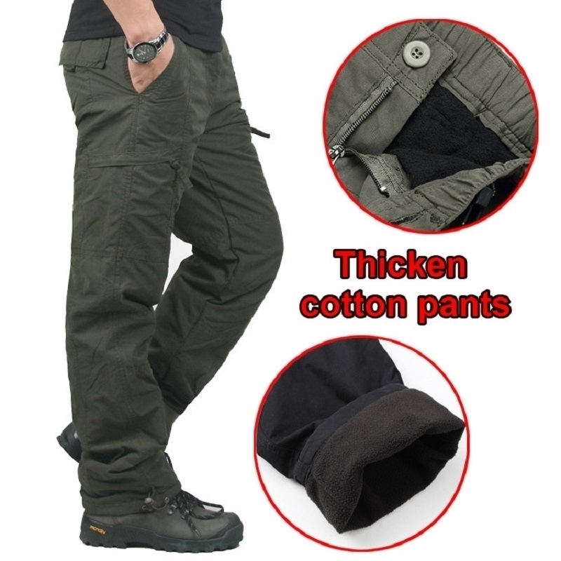 

Men's Winter Warm Thick Pant Double Layer Fleece Military Army Camouflage Tactical Cotton Long Trouser Male Baggy Cargo Pant Men 201126, B army green
