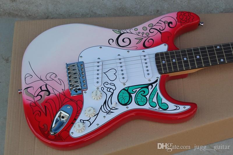 

Rare Jimi Hendrix's Guitars Monterey Tribute Hendrix Monterey Red White ST Electric Guitar String Thru Body Bridge, Rosewood Fingerboard
