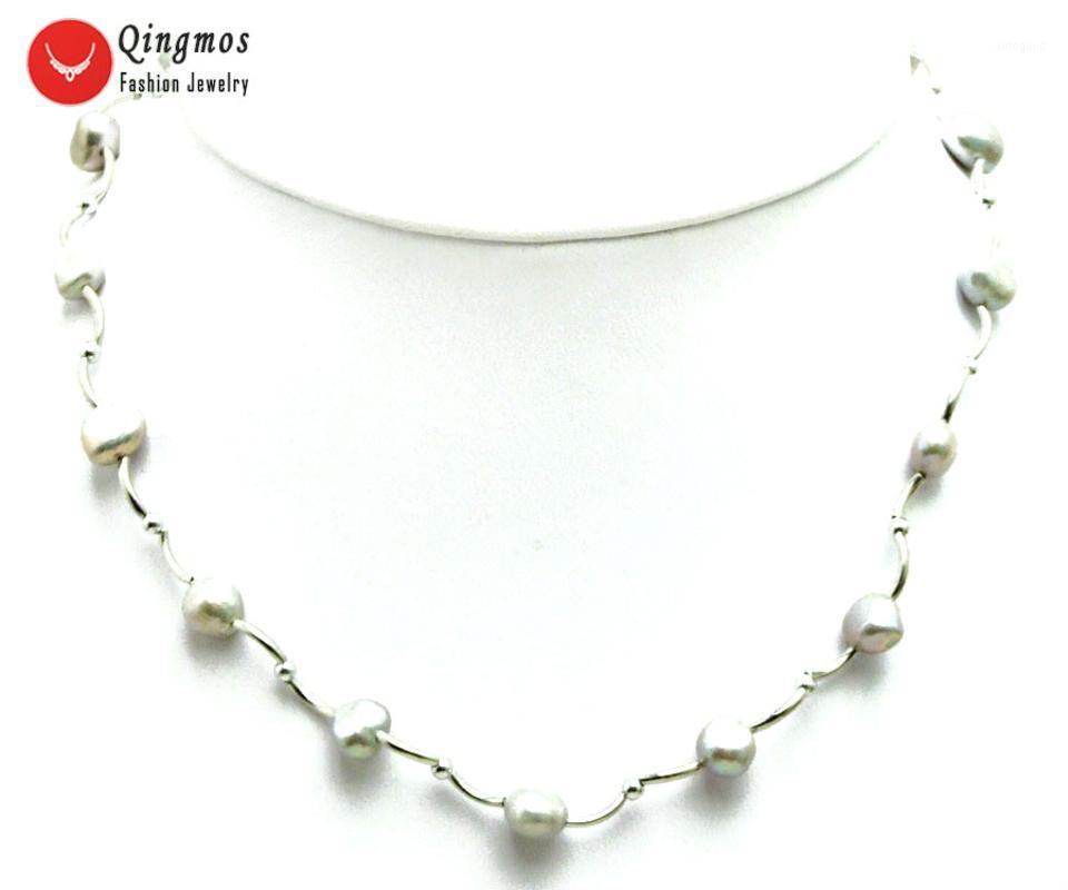

Chokers Qingmos Floating Natural Pearl Necklace For Women With 8mm Gray Baroque And Silver Plated Elbow Jewelry1