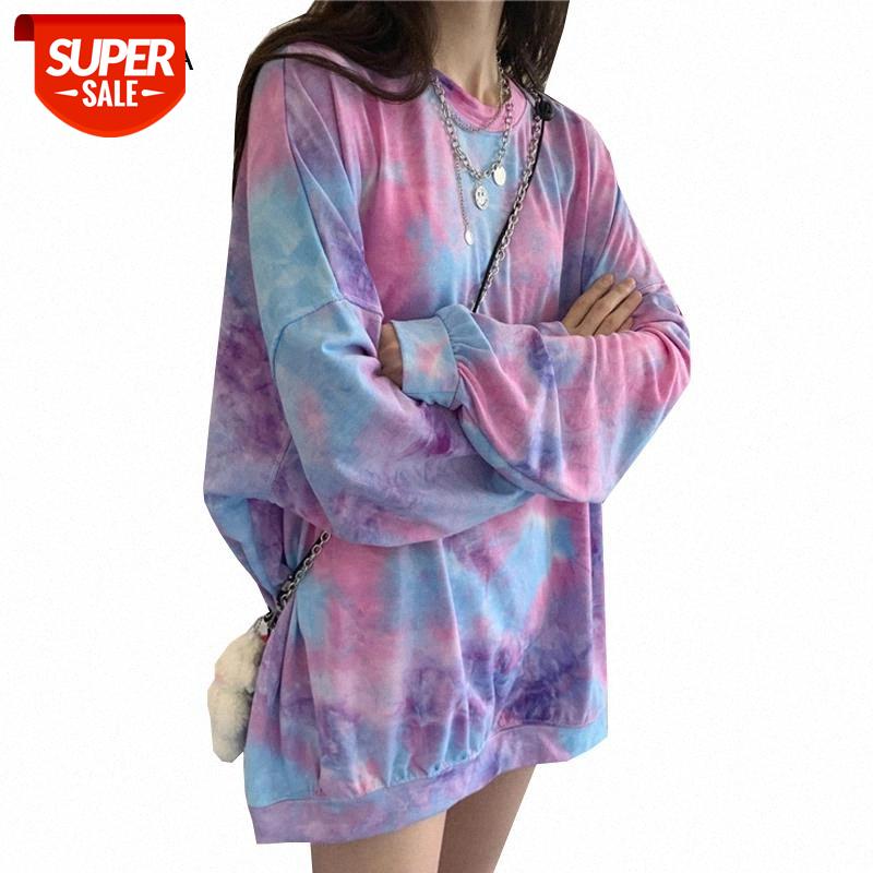 

Tie Dye Print Woman T Shirt Harajuku Oversize Tshirt Female Tee Tops O-neck Long Sleeve Women T-shirt Spring Autumn Lady Clothes #FZ6y, White