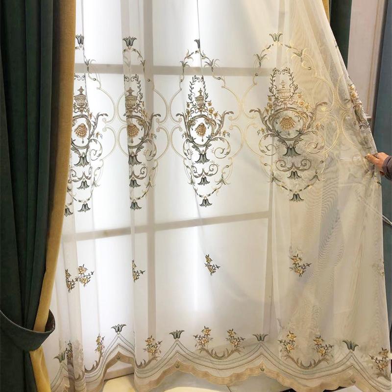 

New High-end European Style Embroidered Tulle Curtain for Living Room Balcony Bedroom Finished Custom Embroidery Window Screen, Tulle 2