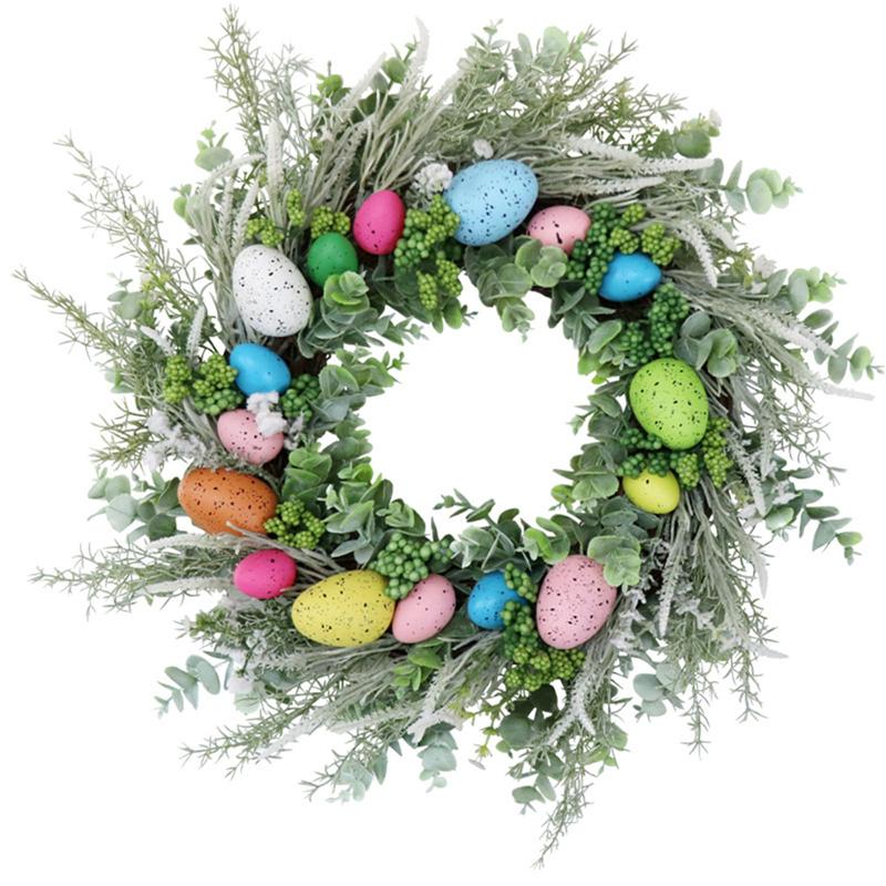 

Easter Wreath Festival Burlap Bow/Green Leaves Eggs Wreath Garland for Front Door Porch Decorations, Dark khaki