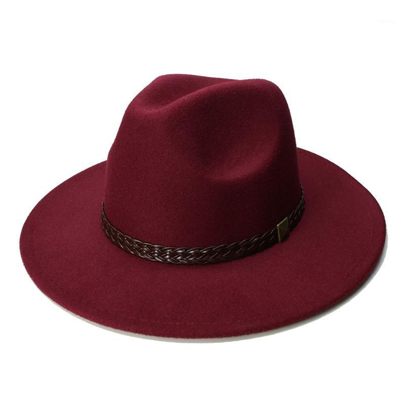 

LUCKYLIANJI Retro Women Men Vintage 100% Wool Wide Brim Cap Fedora Panama Jazz Bowler Hat Braid Band with Rivet(57cm/adjusted)1, Black