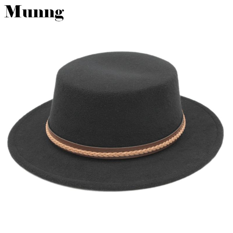 

Munng New Felt Wide Brim Bowler Top Hat Boater Cap Outdoor Wool Blend Pork Pie Hat, Black