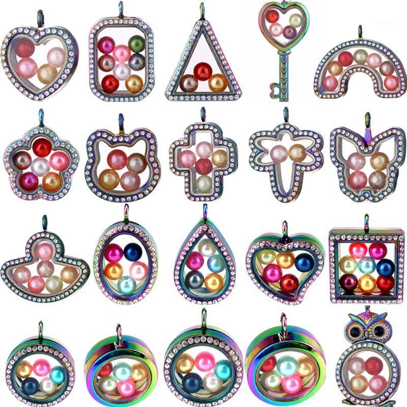 

Rainbow Glass Floating Charms Rhinestone Locket Pendant Memory Photo Magnetic Lockets 20 Styles to Chose1