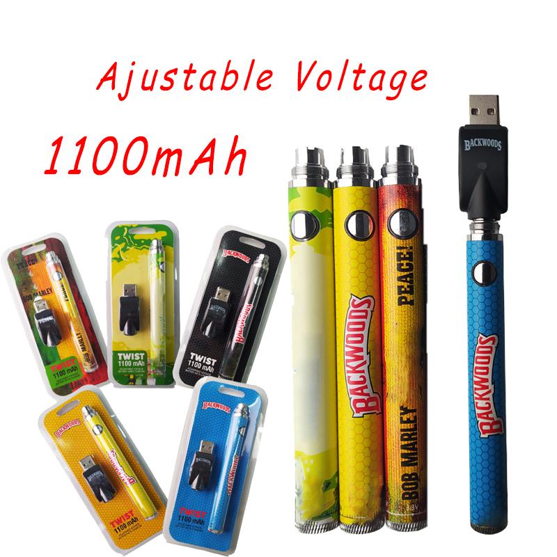 

Backwoods Cookies Runtz Cartoon Battery Blister Kit Bottom Twist 1100mAh Variable Voltage USB Charger Vape Pen 24 Pcs A Display Box For 510 Thick Oil Cartridge Carts