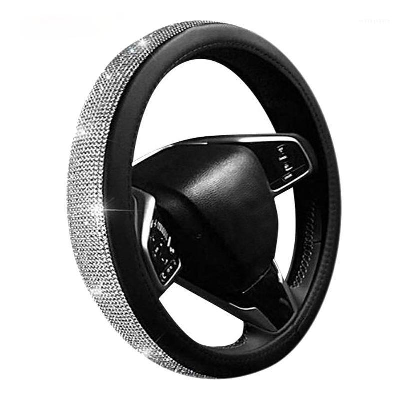 

Steering Wheel Covers Car Paint Cystal Cover With PU Leather Bling Rhinestones Universal 15 Inch Auto Black Silver